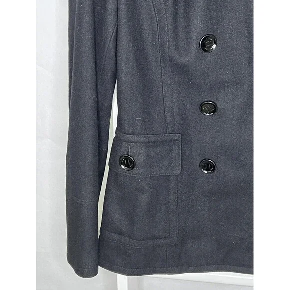 Calvin Klein Peacoat Womens 10 Black Jacket Wool Double Breasted Pocket Neck - Picture 7 of 16
